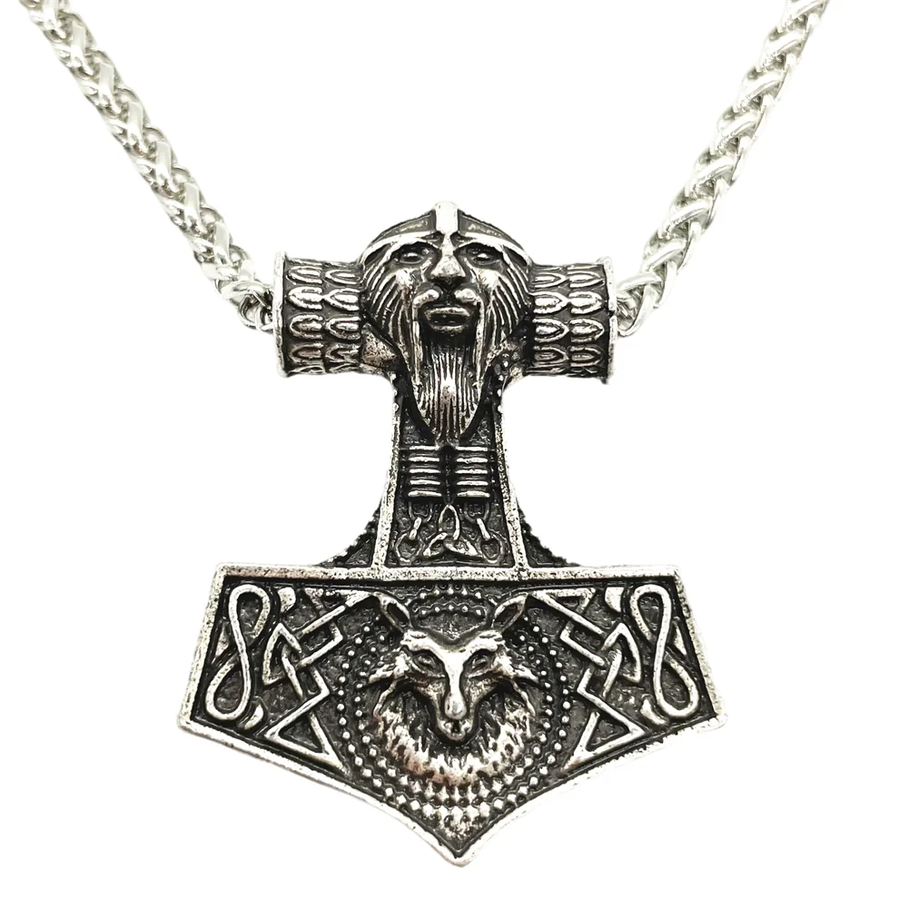 Odin Symbol Wolf Thor Hammer Mjolnir Pendant Talisman Jewelry Viking Necklace Pagan Talisman